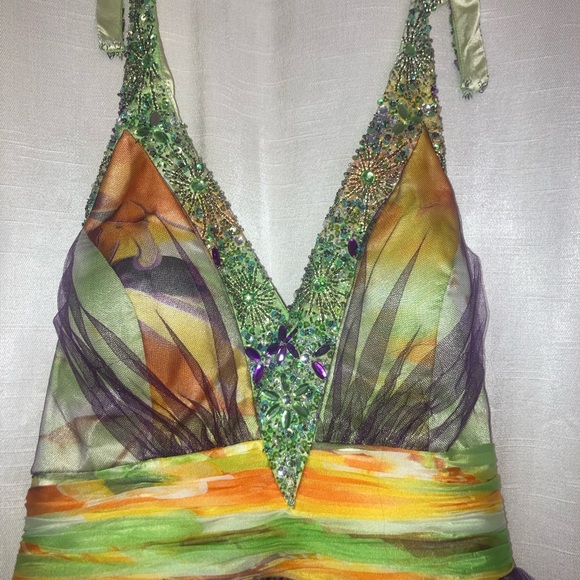 Cinderella Beaded Butterfly Print Party Dress Size 14 Tulle Skirt Fairycore - Picture 2 of 9